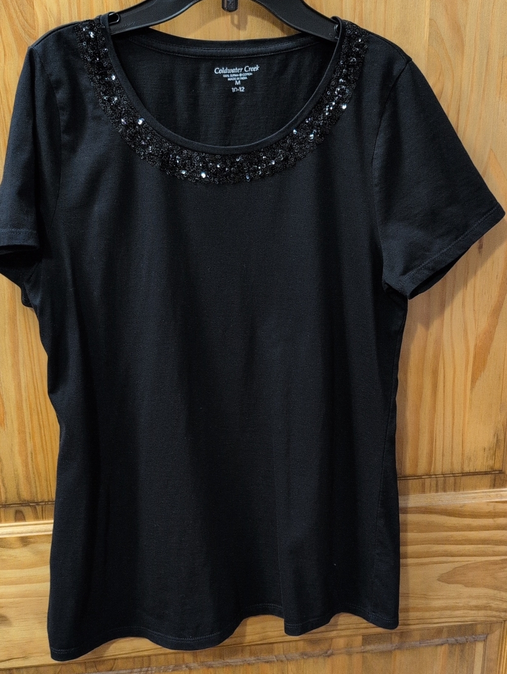 Coldwater Creek Black Short-Sleeve Tee with Sequin Scoop Neck Size M